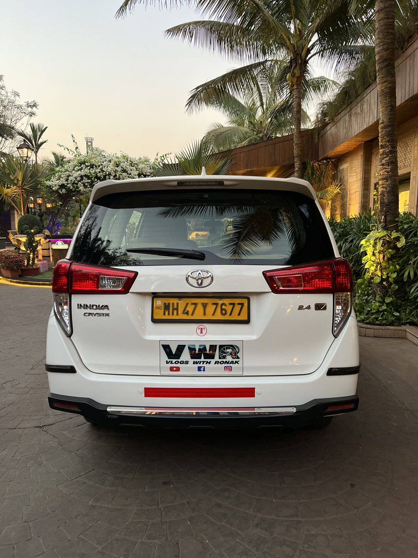 Toyota Innova Crysta rear view — Miles Tours Mumbai